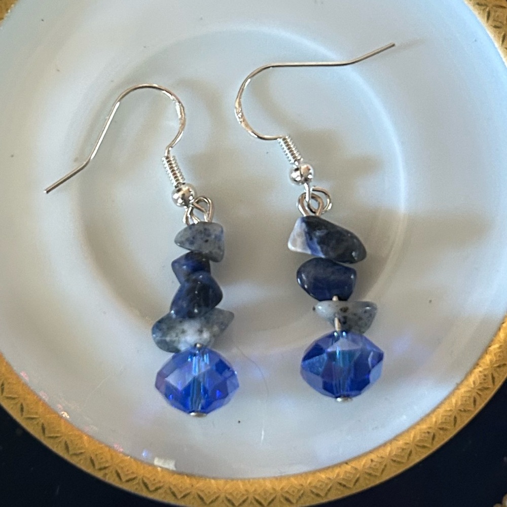 Blue Sodalite & Crystal 925 Earrings